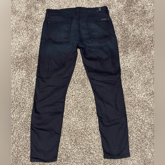 7 For All Mankind Dark-Washed Mid-Rise Cropped Skinny Jeans - Picture 2 of 5